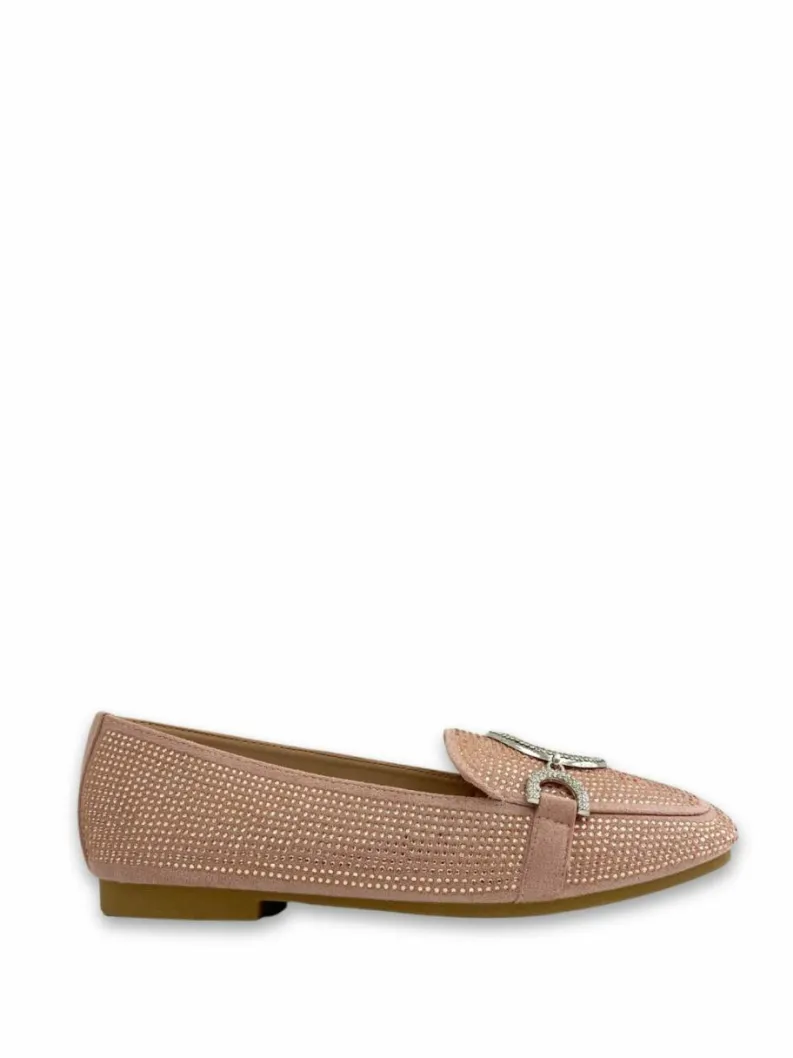 Flats*Love Lemonade Crystal Imperial Suede Loafers Baby Pink