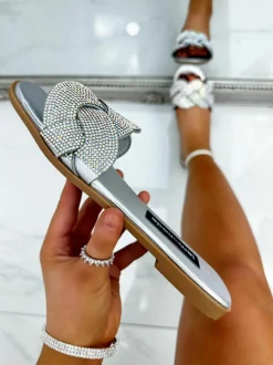 Sandals*Love Lemonade Crystal Infinity Sliders Silver