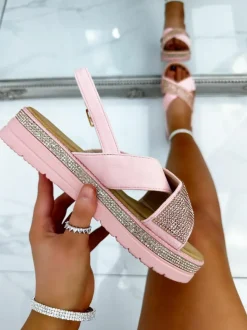 Sandals*Love Lemonade Crystal Kiss Wedge Deluxe Sandals Light Pink