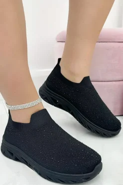 Trainers*Love Lemonade Crystal Knitted Stretch Sock Trainers Black
