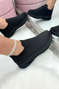 Trainers*Love Lemonade Crystal Knitted Stretch Sock Trainers Black