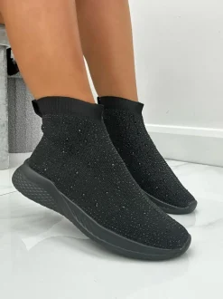 Trainers*Love Lemonade Crystal Knitted Stretch Sock Trainers Black