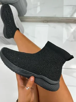 Trainers*Love Lemonade Crystal Knitted Stretch Sock Trainers Black