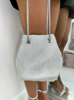 Shoulder Bags*Love Lemonade Crystal Mini Slouch Bag Silver