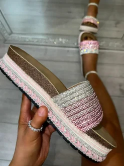 Sandals*Love Lemonade Crystal Ombre Sliders Pink