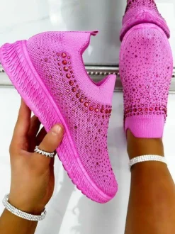 Trainers*Love Lemonade Crystal Rainbow Drop Stretch Sock Trainers Bright Pink