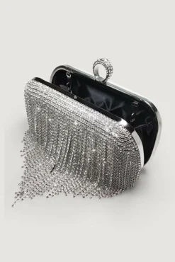 Clutch Bags*Kitise Crystal Rhinestones Evening Clutch Glitter Handbag with Chain Rose Gold