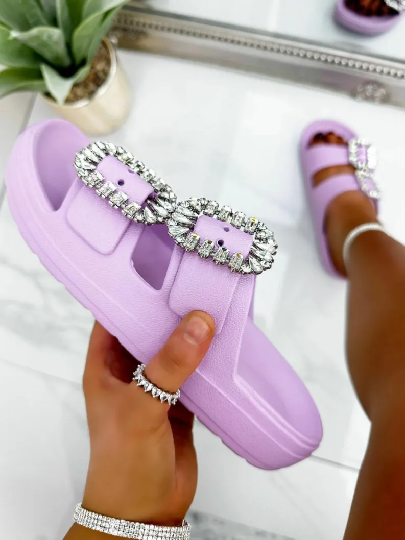 Sandals*Love Lemonade Crystal Rush Double Buckle Sliders Lilac