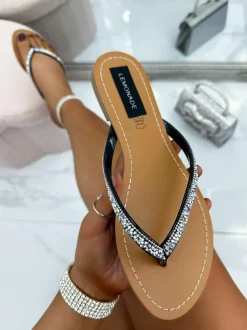Sandals*Love Lemonade Crystal Sparkle Flip Flops Black