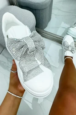 Trainers*Love Lemonade Crystal Sparkly Bow Trainers Limited Edition Silver