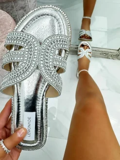 Sandals*Love Lemonade Crystal Spirit Sliders Silver