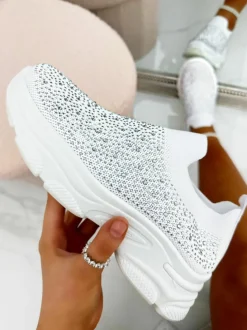 Trainers*Love Lemonade Crystal Sporty Sock Trainers White