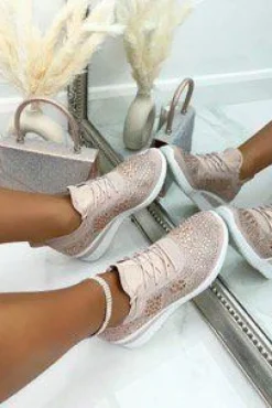 Trainers*Love Lemonade Crystal Stretch Comfort Wedge Trainers Pink