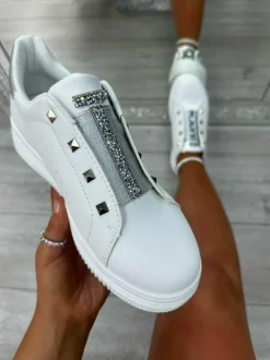 Trainers*Love Lemonade Crystal Studded Trim Trainers White
