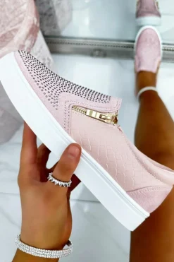 Trainers*Love Lemonade Crystal Suede Zip Pumps Trainers Pink