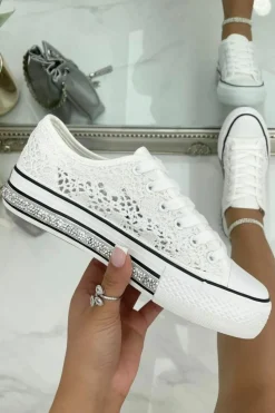 Trainers*Love Lemonade Crystal Trim Crochet Trainers White