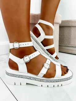 Sandals*Love Lemonade Crystal Trim Gladiator Sandals White