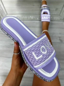 Sandals*Love Lemonade Crystal Trim Love Sliders Lilac