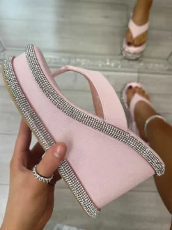 Sandals*Love Lemonade Crystal Trim Wedge Flip Flop Sandals Baby Pink