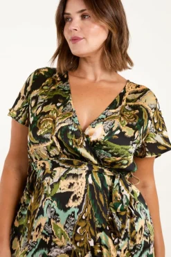 Wrap Dresses*Blue Vanilla Curve Angel Sleeve Wrap Midi Dress Black