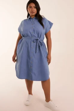 Shirt Dresses*Blue Vanilla Curve Button Front Shirt Dress Blue
