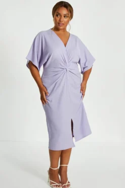 Midi Dresses*Quiz Curve Knot Front Midi Dress Lilac