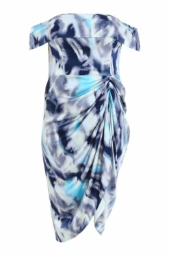 Midi Dresses*Quiz Curve Marble Print Bardot Midi Dress Light Blue