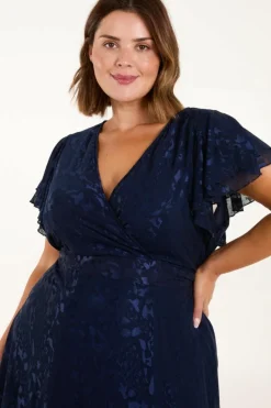 Wrap Dresses*Blue Vanilla Curve Mesh Wrap Dress Navy
