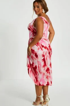 Midi Dresses*Quiz Curve Satin Marble Print Midi Dress Pink