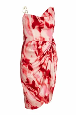 Midi Dresses*Quiz Curve Satin Marble Print Midi Dress Pink