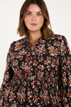 Shirt Dresses*Blue Vanilla Curve Shirred Waist Midi Shirt Dress Brown