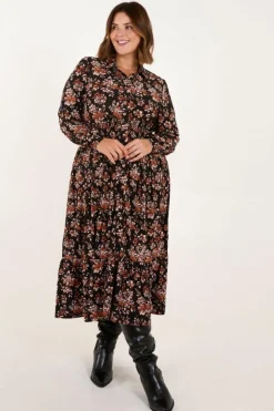 Shirt Dresses*Blue Vanilla Curve Shirred Waist Midi Shirt Dress Brown