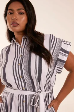 Shirt Dresses*Blue Vanilla Curve Stripe Button Front Shirt Dress White