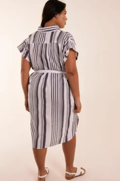 Shirt Dresses*Blue Vanilla Curve Stripe Button Front Shirt Dress White