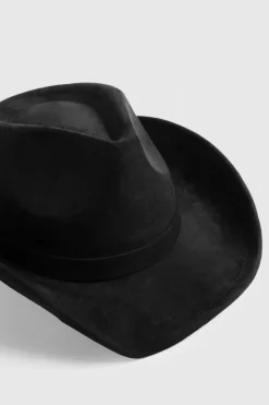 Hats & Gloves|Hats & Gloves*boohoo Curved Edge Cowboy Fedora Hat black