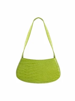 Shoulder Bags*My Accessories London Curved Mini Croc Shoulder Bag Lime