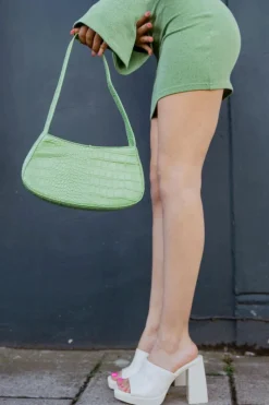 Shoulder Bags*My Accessories London Curved Mini Croc Shoulder Bag Lime