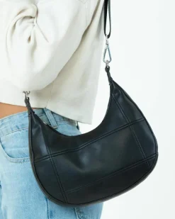 Cross-Body Bags|Handbags*My Accessories London Curved Quilted Leather-Look Sling Crossbody Bag Black
