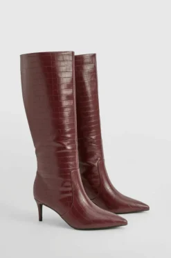 Over The Knee Boots|Knee High Boots*boohoo Curved Stiletto Knee High Boots oxblood