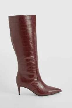 Over The Knee Boots|Knee High Boots*boohoo Curved Stiletto Knee High Boots oxblood