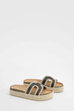 Sandals*boohoo Cut Out Detail Contrast Stitch Espadrille Sliders black