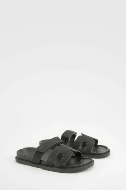 Sandals*boohoo Cut Out Detail Sliders black