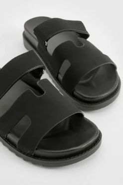 Sandals*boohoo Cut Out Detail Sliders black
