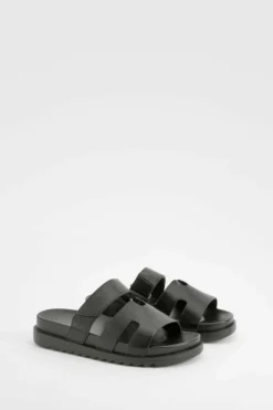 Sandals*boohoo Cut Out Detail Sliders black