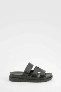 Sandals*boohoo Cut Out Detail Sliders black