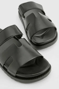 Sandals*boohoo Cut Out Detail Sliders black