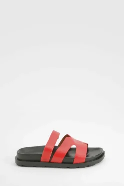 Sandals*boohoo Cut Out Detail Sliders red