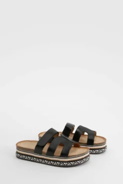 Sandals*boohoo Cut Out Detail Strap Espadrille Sliders black