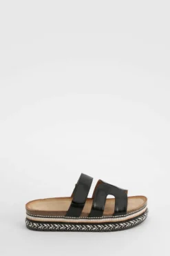 Sandals*boohoo Cut Out Detail Strap Espadrille Sliders black