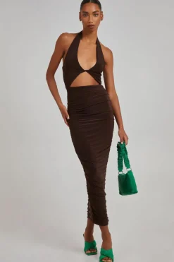 Midi Dresses*Pink Vanilla Cut Out Gathered Midi Dress Chocolate